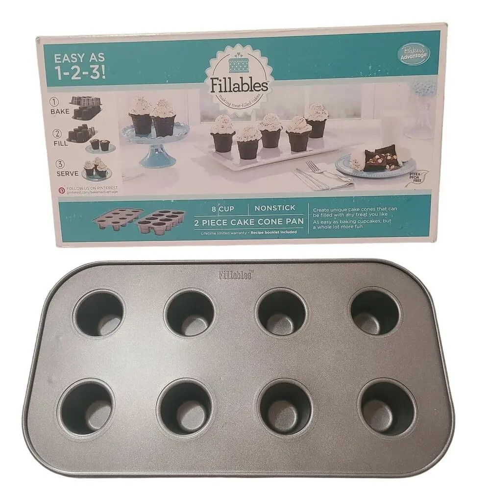 Baker's Advantage Fillables 8 Cup Nonstick 2 Piece‎ Cake Cone Pan Gray